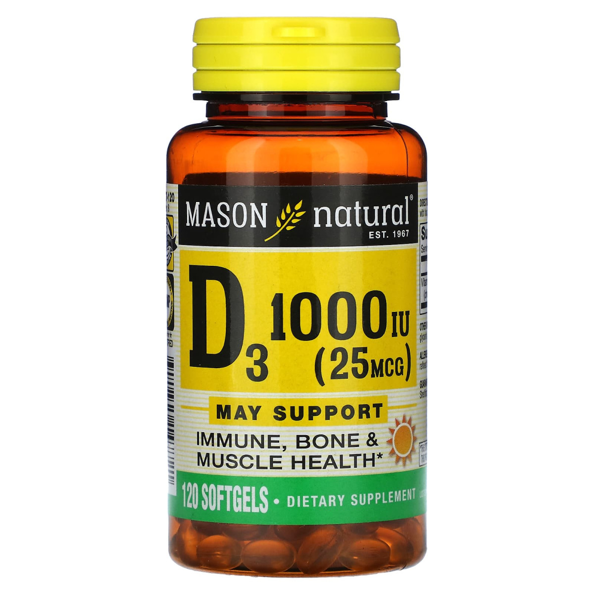 Mason Natural, вітамін D3, 25 мкг (1000 МО), 120 капсул
