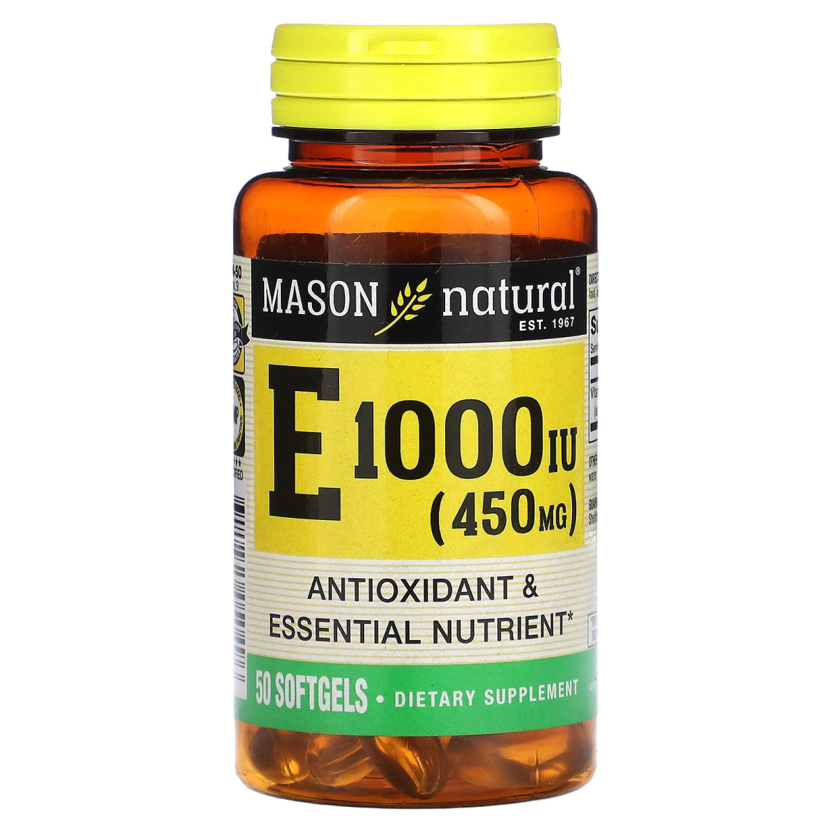 Mason Natural, Вітамін E, 450 мг (1000 МО), 50 капсул