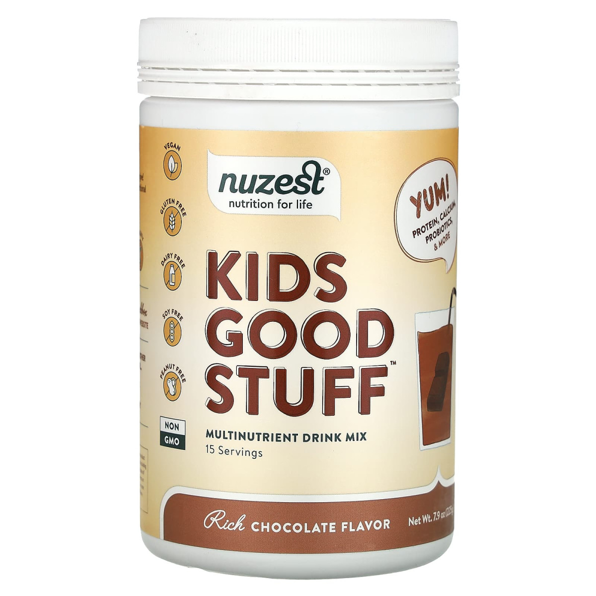 Nuzest, Kids Good Stuff, мультинутрієнтна суміш для приготування напою, насичений шоколад, 225 г (7,9 унції)