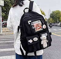 Рюкзак для студентов и подростков с прозрачными карманами, точками и мягкой игрушкой