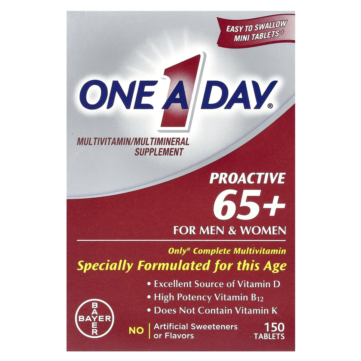 One-A-Day, Proactive 65+, мультивітамінна / мультимінеральна добавка, для чоловіків та жінок, 150 таблеток