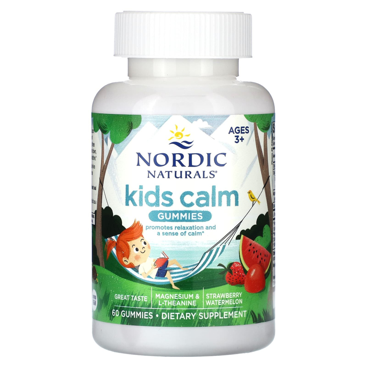 Nordic Naturals, жувальні таблетки Kids Calm, для дітей від 3 років, зі смаком полуниці та кавуна, 60 жувальних таблеток