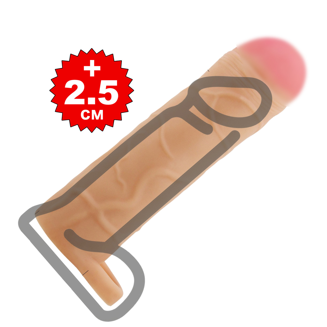 Насадка на пеніс тілесного кольору плюс 25 мм до довжини потовщувач члена плюс 35%, фото 1