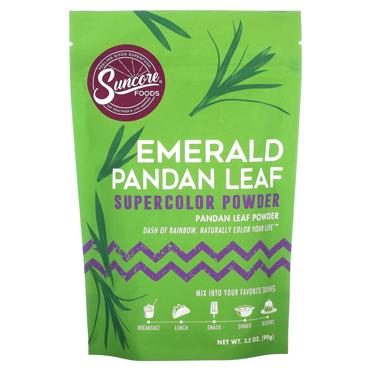 Suncore Foods, Emerald Pandan Leaf, порошок Supercolor, 99 г (3,5 унції)