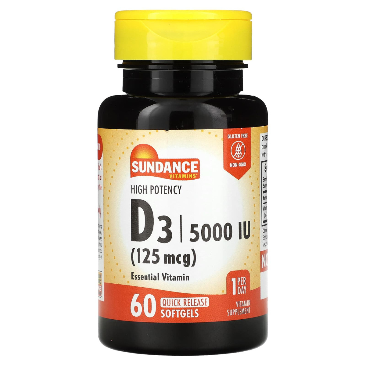 Sundance Vitamins, високоефективний вітамін D3, 125 мкг (5000 МО), 60 капсул зі швидким вивільненням