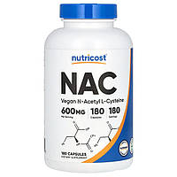 Nutricost, NAC, веганський N-ацетил-L-цистеїн, 600 мг, 180 капсул