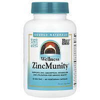 Source Naturals, Wellness, ZincMunity™, 50 мг, 60 вегетаріанських капсул