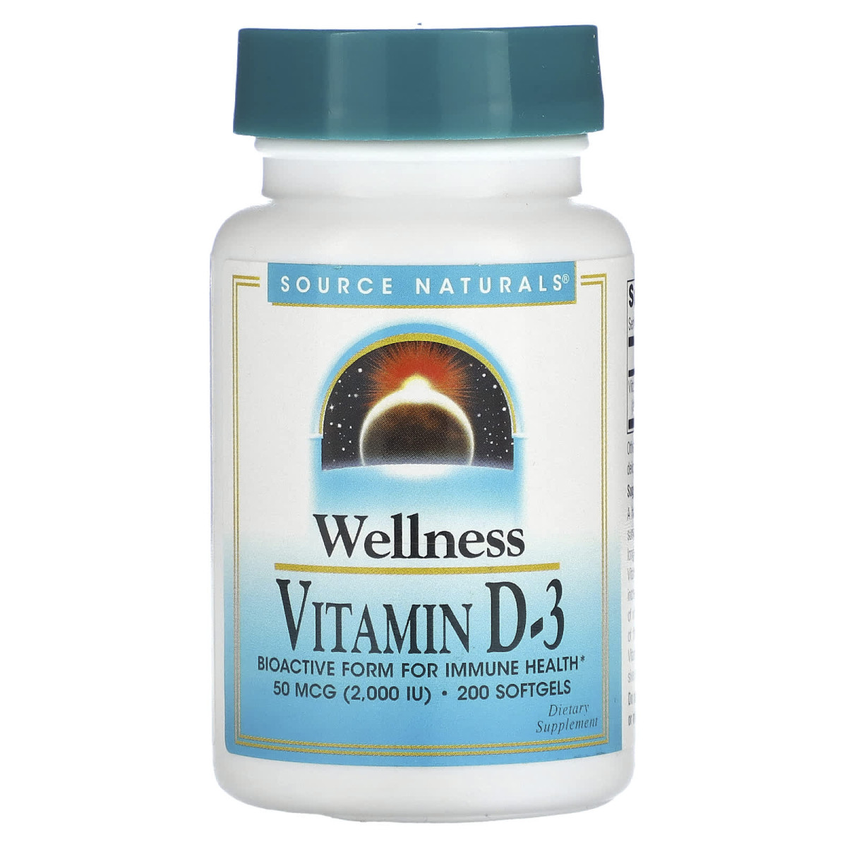 Source Naturals, Wellness, вітамін D3, 50 мкг (2000 МО), 200 капсул