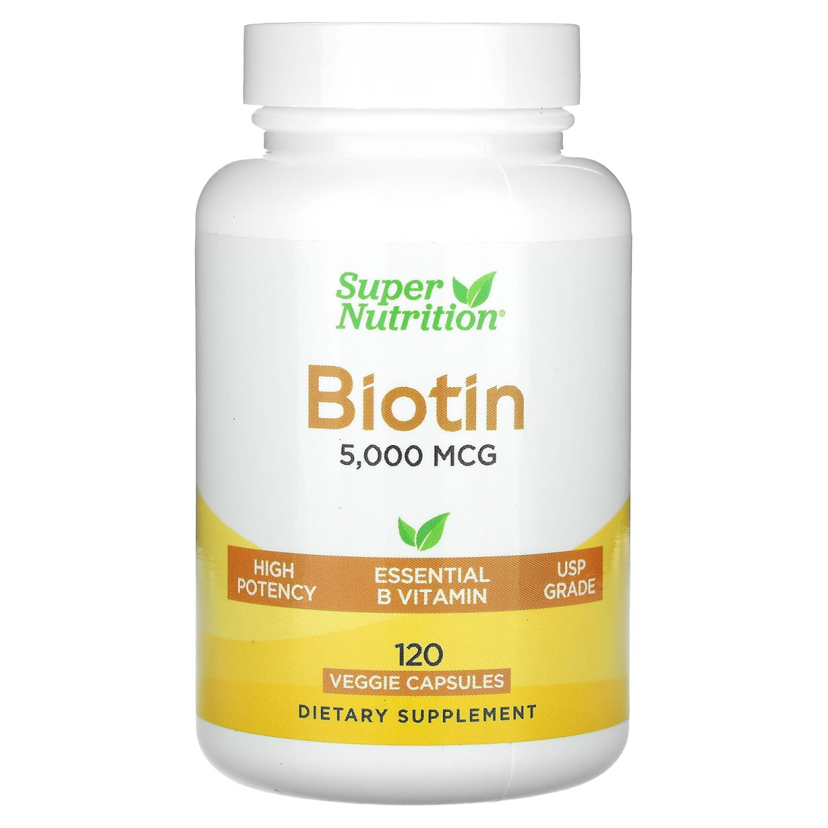 Super Nutrition, біотин, 5000 мкг, 120 вегетаріанських капсул