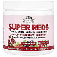 Super Reds, які насичують енергією суперпродукти з поліфенолами, зі смаком ягід, Country Farms, 7,1 унц (200 г)