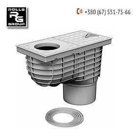 Дощоприймач сірий для водостічних труб DN75/80/90/110/125, корзина для листя, з клапаном від запаху каналізації