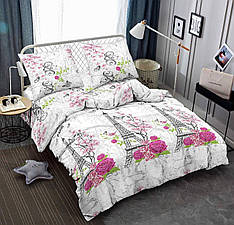 Бавовняний набір постільної білизни з жатки з малюнком Ейфелева Вежа, євро 200х220 см (Gе-71)