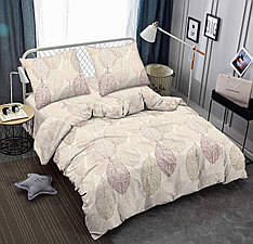 Постільний комплект білизни в пастельному кольорі з дизайном, матеріал  Жатка розмір євро 200х220 см (Gе-72)