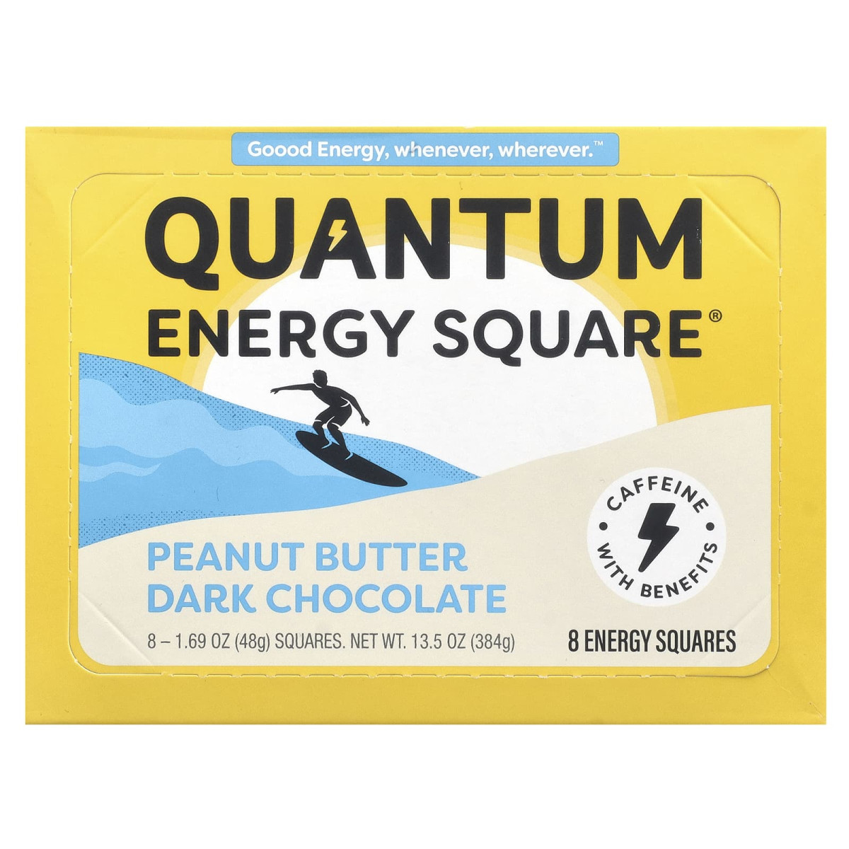 Quantum Energy Square, Чорний шоколад із арахісовою пастою, 8 квадратиків по 48 г (1,69 унції).