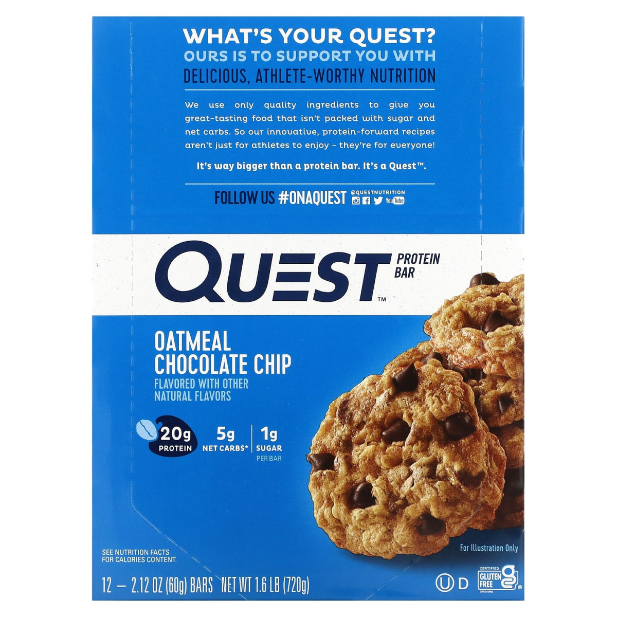 Quest Протеїнові батончики, Вівсянка з шоколадними крихтами Quest Protein Bar, Oatmeal Chocolate Chip, Quest Nutrition, 12