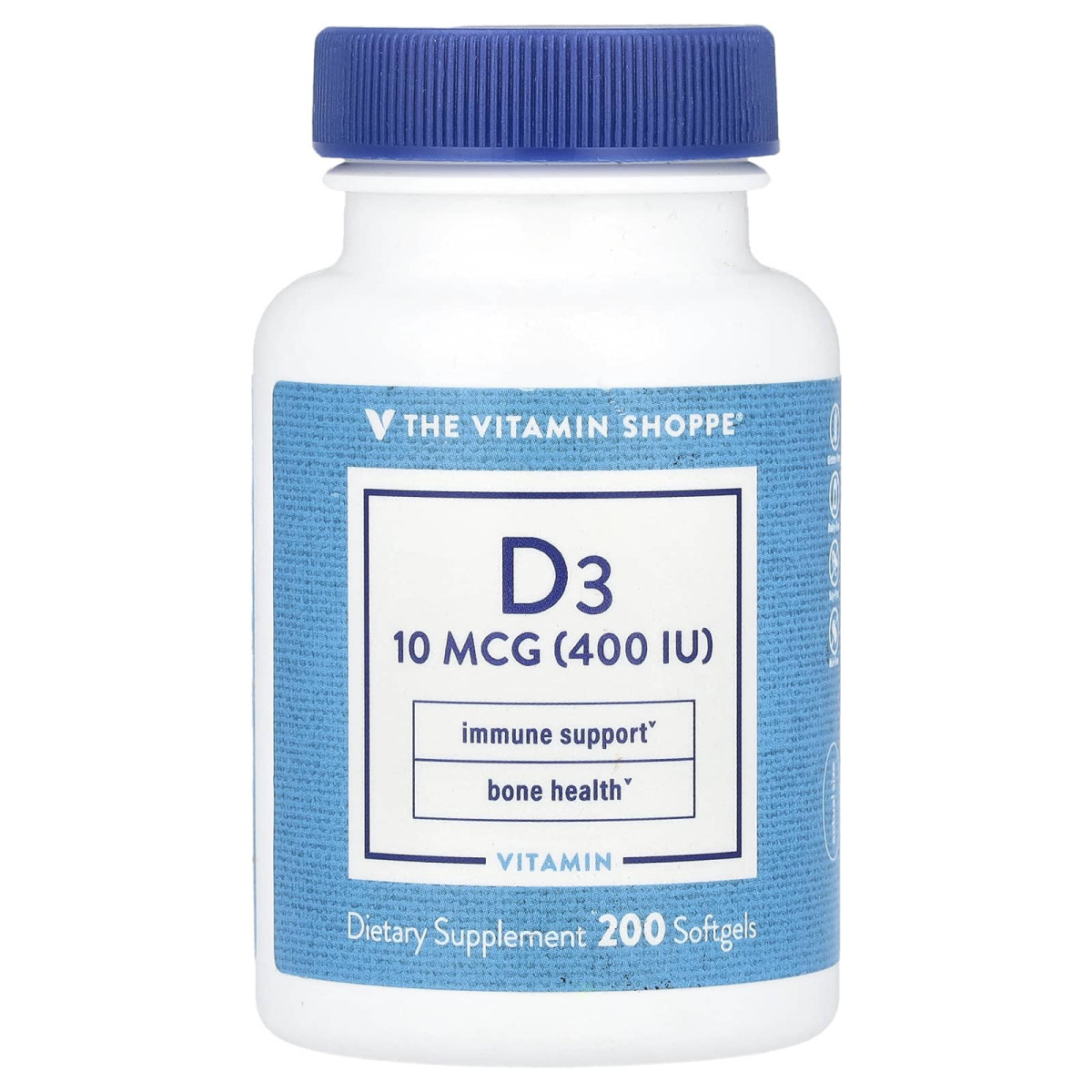 The Vitamin Shoppe, вітамін D3, 10 мкг (400 МО), 200 капсул