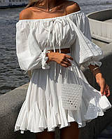 Женский летний костюм 2-ка, простая юбка + топ на резинке с объемными рукавами/42-44,46-48р.