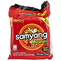 Samyang, рамен, дуже пряний, 4 пакетики по 120 г (4,23 унції)