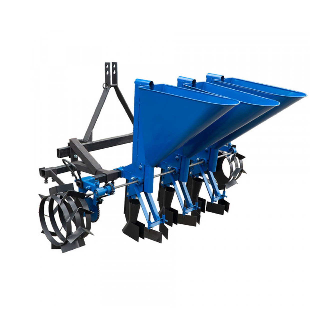 Саджалка часнику трьохрядна до мінітрактора (ложки d-24,5 мм)