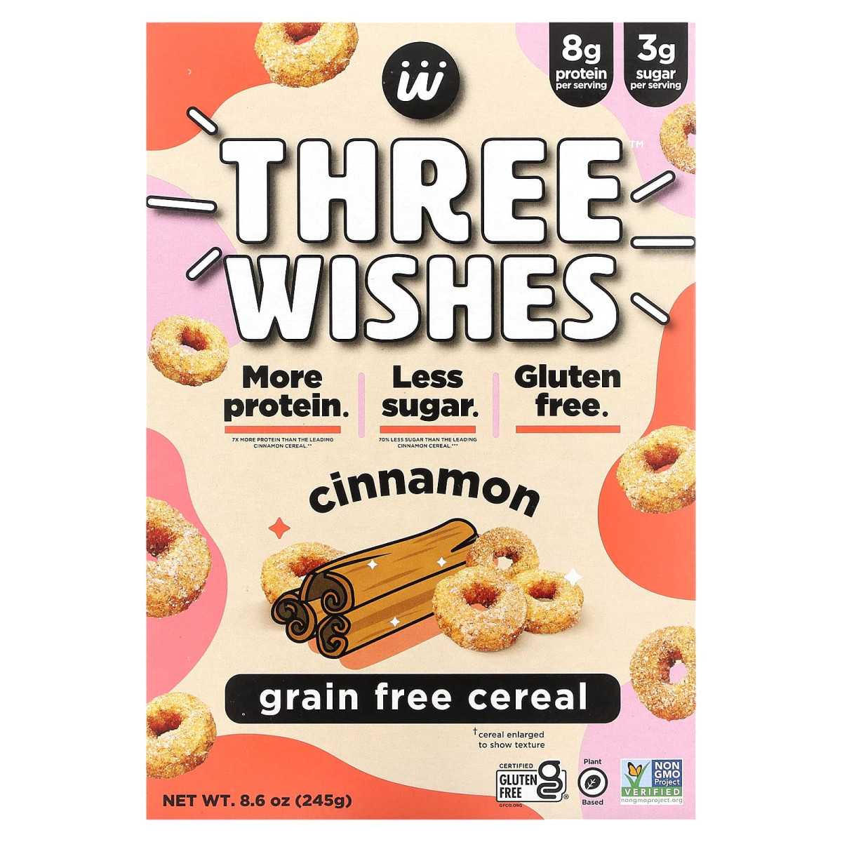 Three Wishes, беззернові пластівці, кориця, 245 г (8,6 унції)