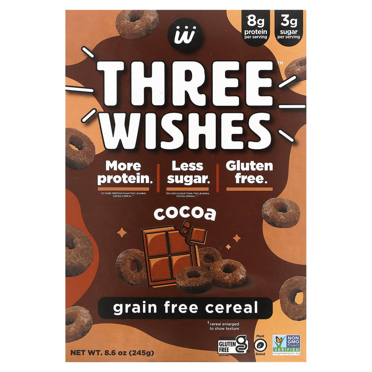 Three Wishes, беззернові пластівці, какао, 245 г (8,6 унції)