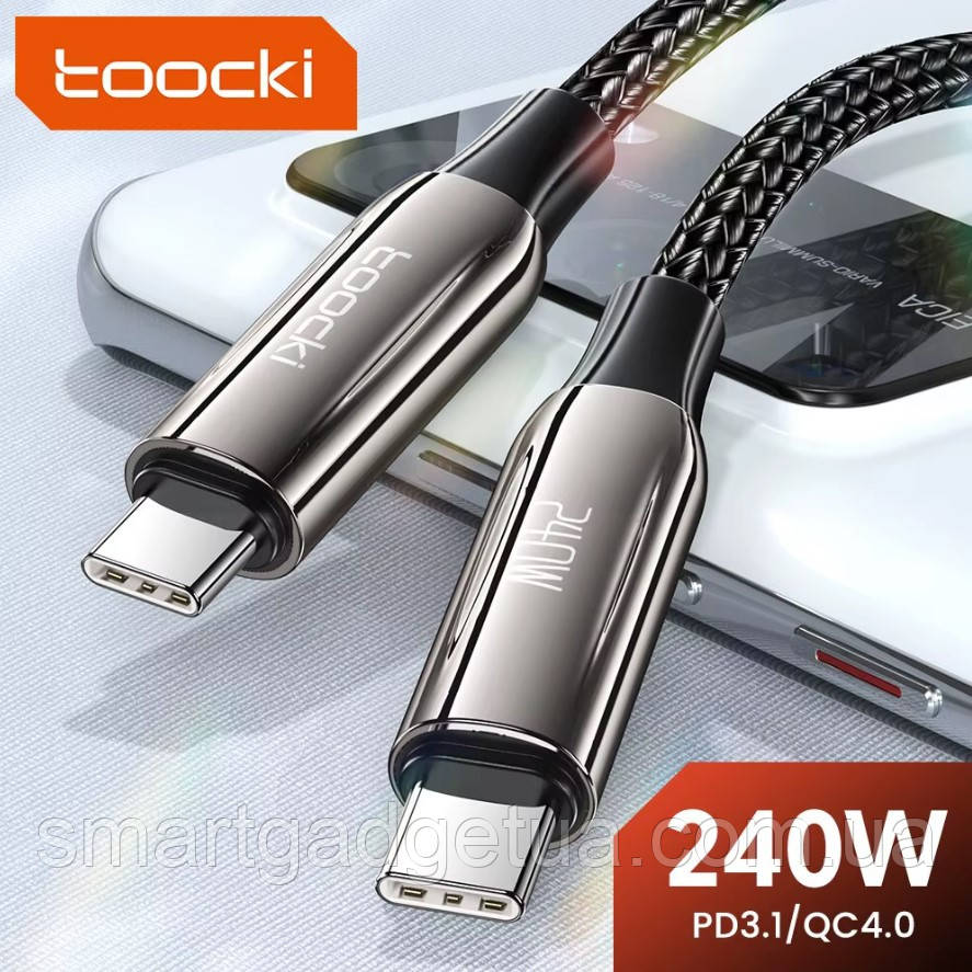 Кабель Toocki 240W (48V/5А) PD3.1 для заряджання та передачі даних, Type-C to Type-C, BLACK, 2м, фото 1