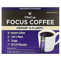 VitaCup, Focus Coffee, кава для пам’яті та чистоти, розчинна, середнє обсмажування, 24 стіки по 1 порції по 3,3 г (0,12 унції)