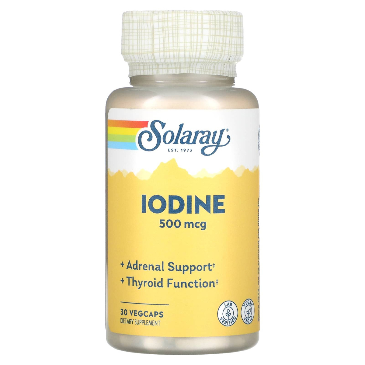 Йодин як калій йодид, Iodine, Solaray, 500 мкг, 30 вегетаріанських капсул