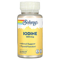 Йодин як калій йодид, Iodine, Solaray, 500 мкг, 30 вегетаріанських капсул