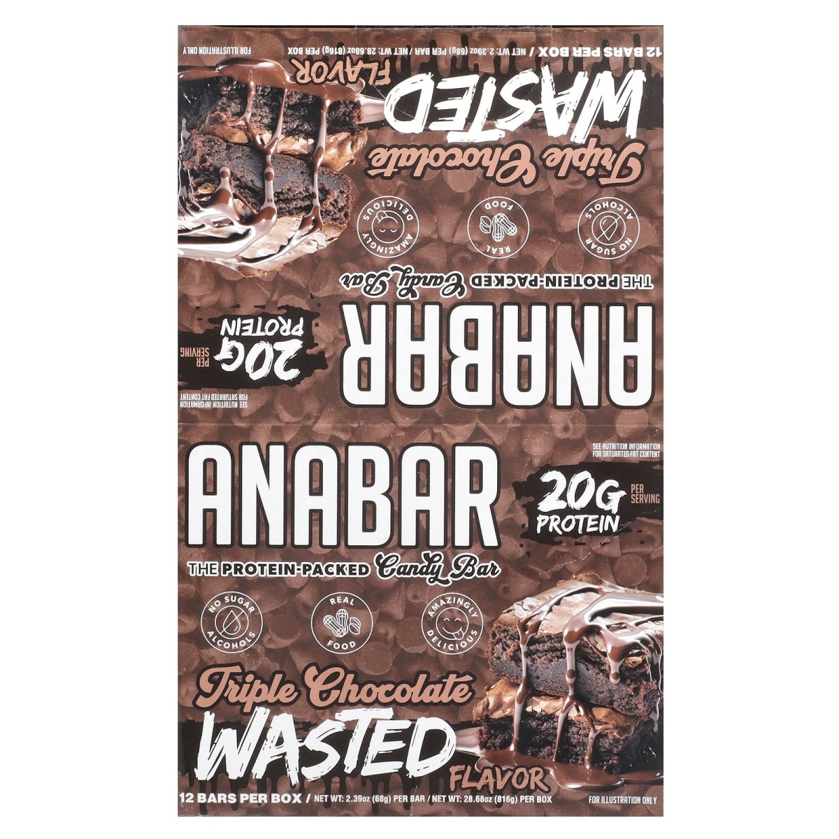 The Anabar, Protein-Packed Candy Bar, потрійний шоколад, 12 батончиків по 68 г (2,39 унції)