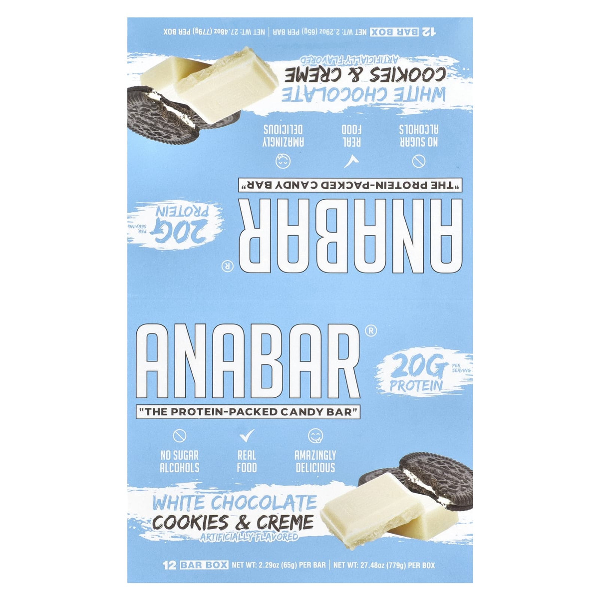 The Anabar, цукерковий батончик із білим шоколадом, насичений протеїном, печиво з кремом, 12 батончиків по 65 г (2,29 унції)