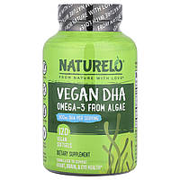 Вегетаріанські DHA, Омега-3 з водоростей, Vegan DHA, Omega-3 from Algae, NATURELO, 800 мг, 120 вегетаріанських капсул