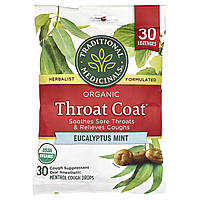 Traditional Medicinals, Organic Throat Coat®, евкаліпт і м’ята, 30 пастилок