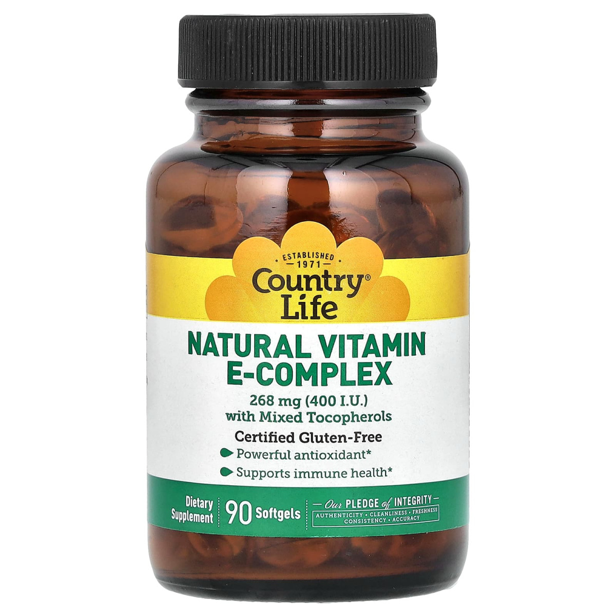 Комплекс натуральних вітамінів групи E Country Life (Natural Vitamin E-Complex with Mixed Tocopherols) 400 МЕ 90 гелевих капсул