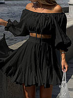 Женский летний костюм 2-ка, простая юбка + топ на резинке с объемными рукавами/42-44,46-48р. 46-48, Чорний