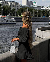 Женский летний костюм 2-ка, простая юбка + топ на резинке с объемными рукавами/42-44,46-48р. 42-44, Чорний