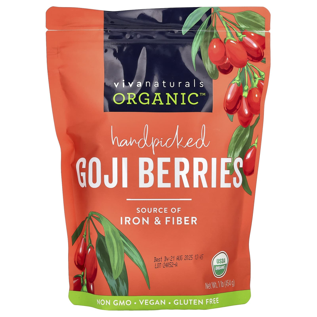 Viva Naturals, органічні ягоди годжі, зібрані вручну, 454 г (1 фунт)