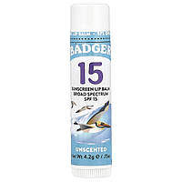 Бальзам для губ, прозорий цинк, без запаху, SPF15, Badger Company, 0,15 унції (4,2 г)