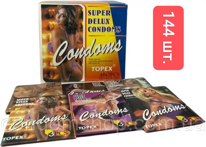Презервативи Super delux condoms Topex 144 шт (48 *3) гладкі + крапкові 2 види текстур .Надійна якість !