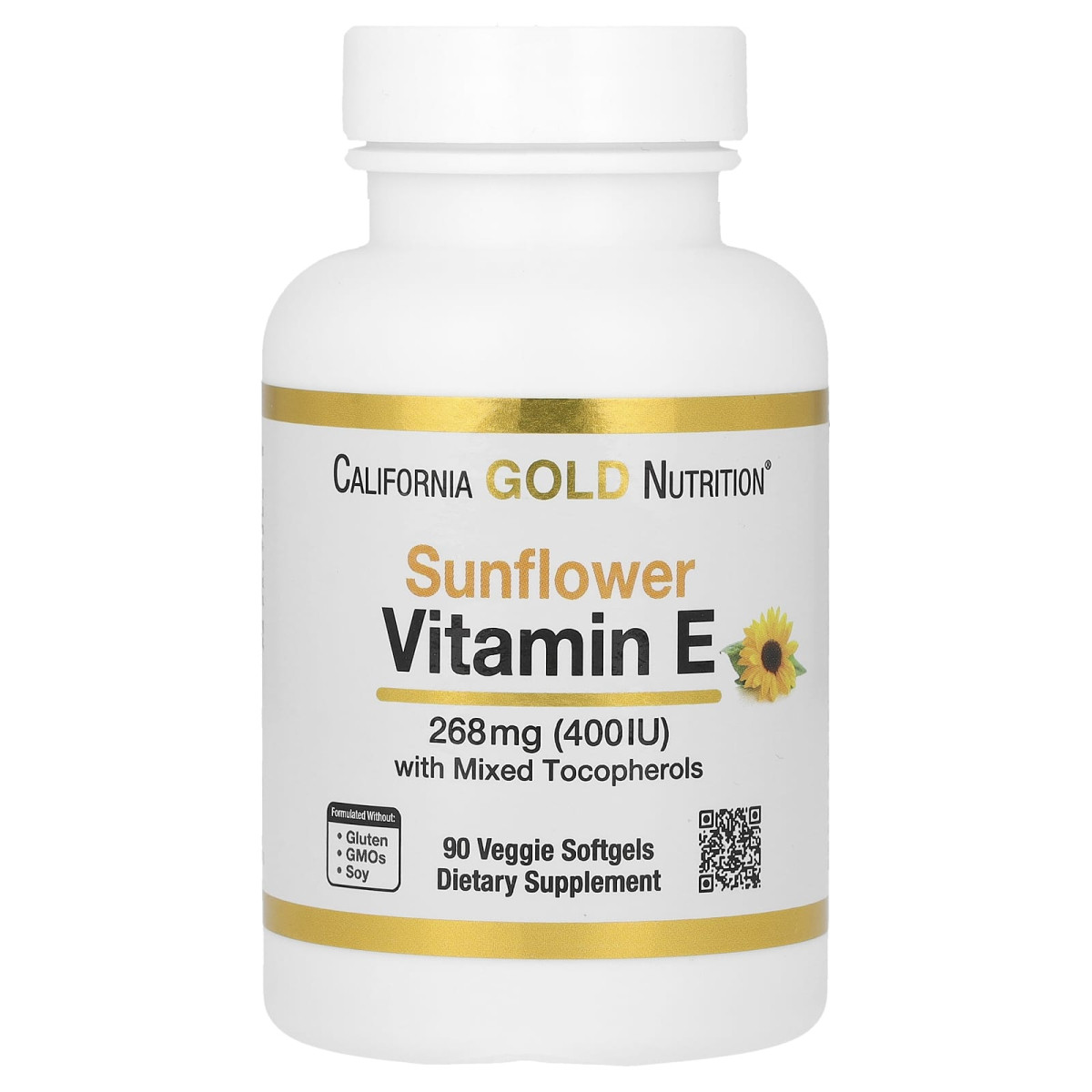 Вітамін E з соняшника без ГМО зі змішаними токоферолами California Gold Nutrition (Sunflower Vitamin E with Mixed Tocopherols) 400