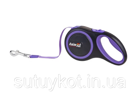 Повідець-рулетка  для собак до 15 кг чорно-фіолетового кольору S АнімАлл, довжина 3 м, фото 1