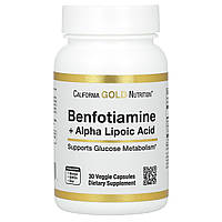 Бенфотіамін та альфа-ліпоєва кислота California Gold Nutrition (Benfotiamine + Alpha Lipoic Acid) 30 вегетаріанських капсул