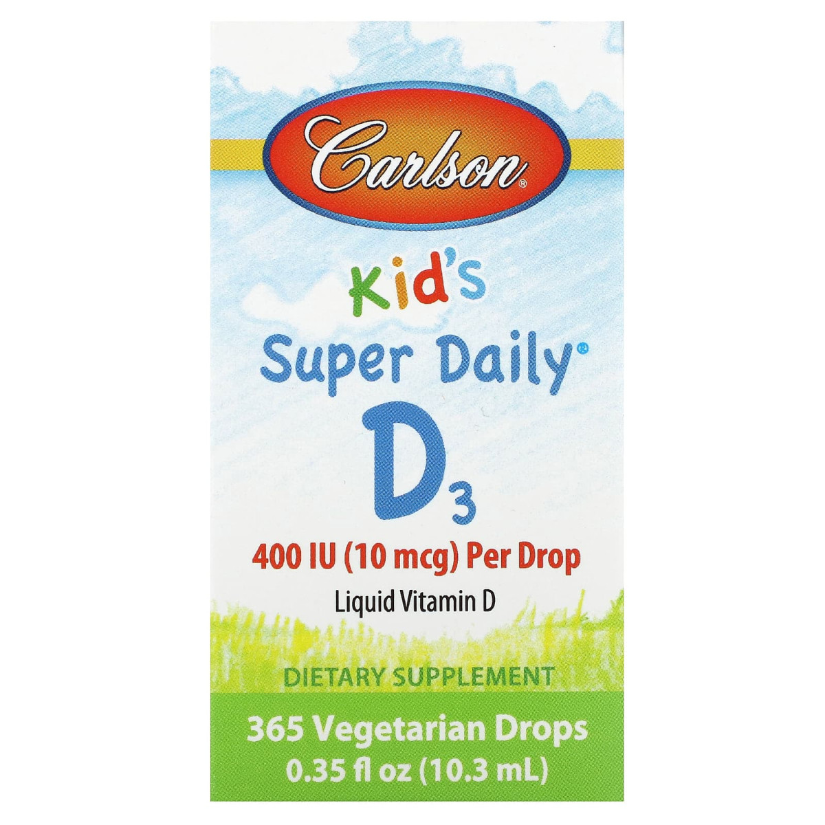 Вітамін Д3, Kid's Super Daily D3, Carlson Labs, для дітей, 400 МО, 10,3 мл