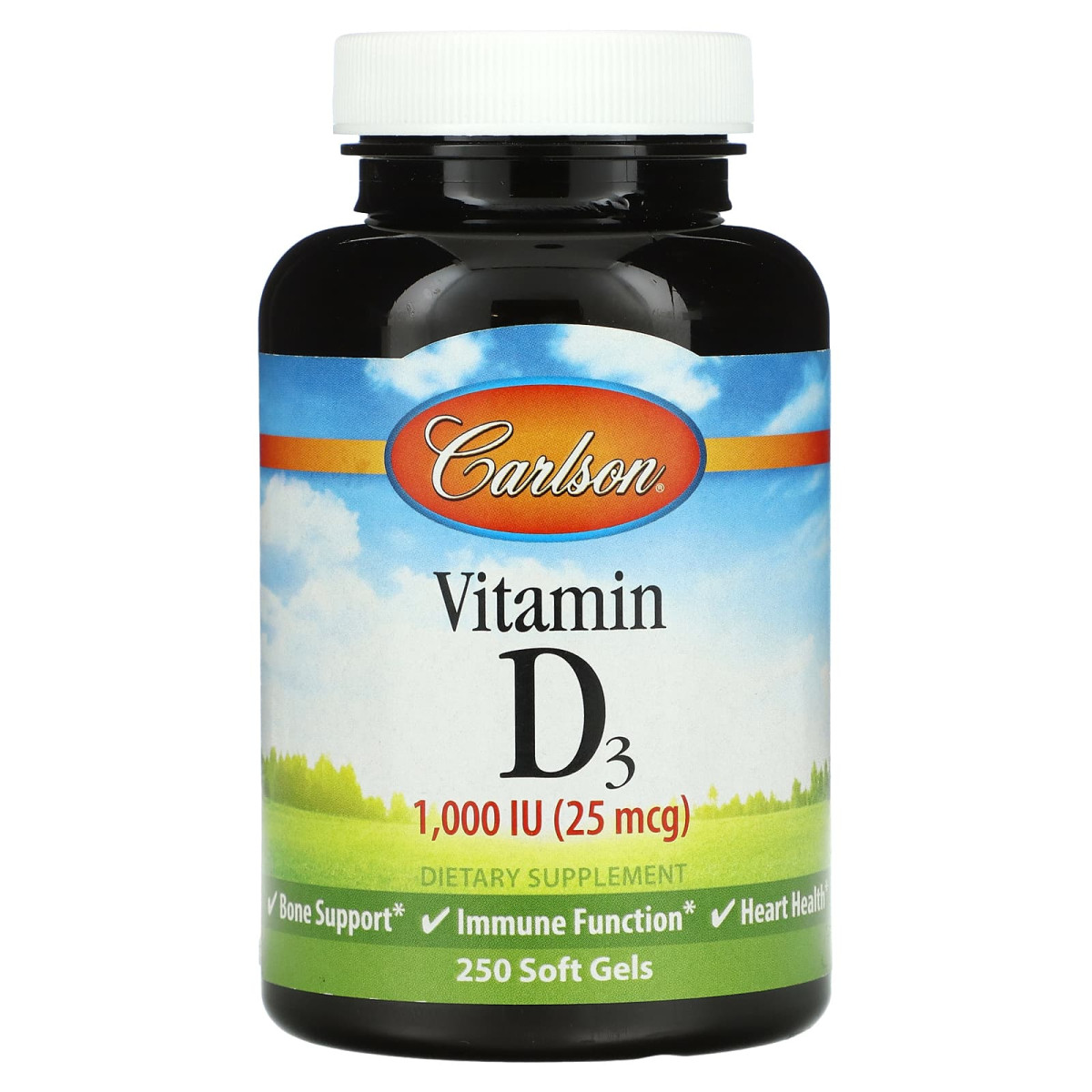 Вітамін Д3, холекальциферол, Vitamin D3, Carlson Labs, 3, 1000 МО (25 мкг), 250 м'яких таблеток