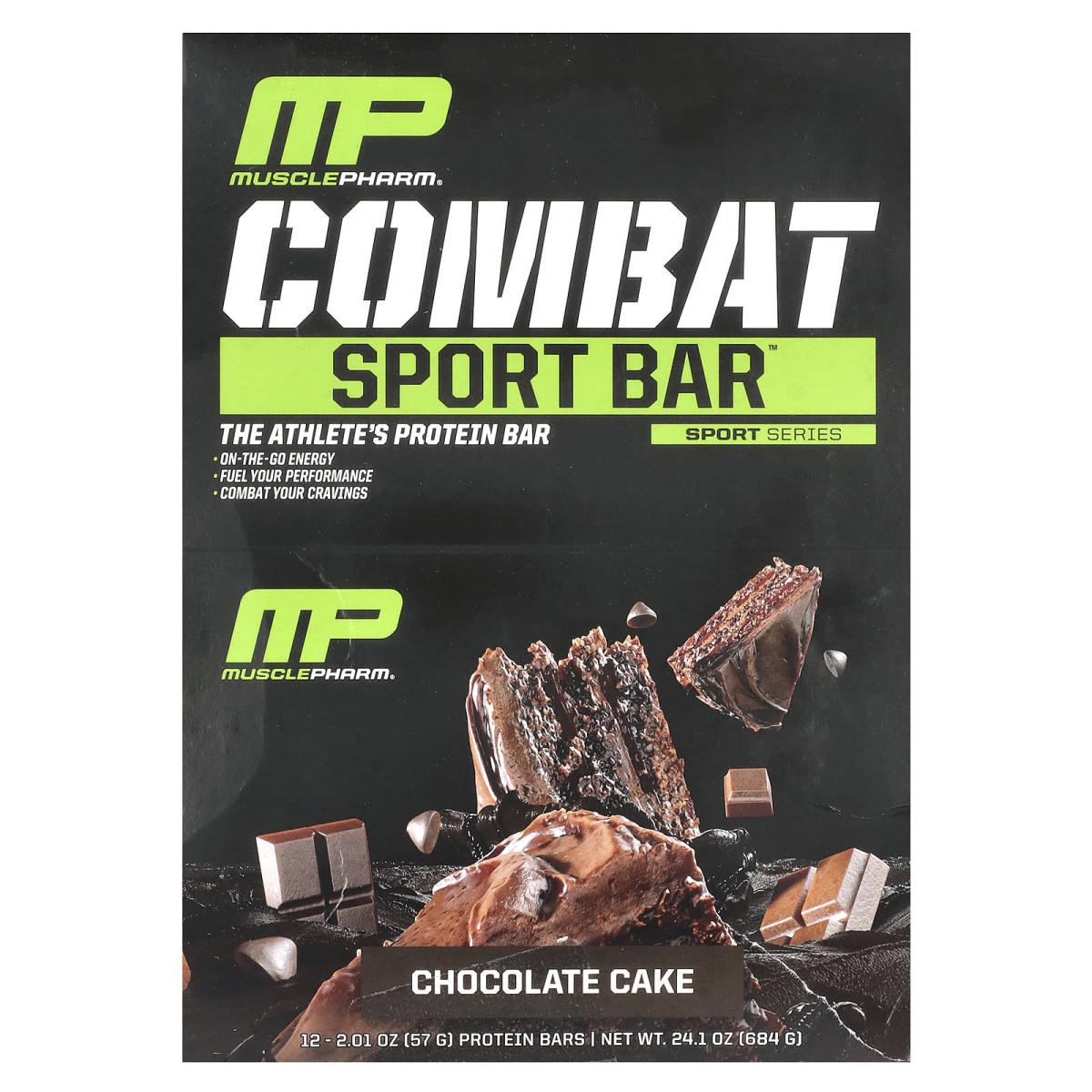 Гібридні серії, Combat Crunch, Шоколадний торт, MusclePharm, 12 барів, 2,22 унції (63 г) Кожен