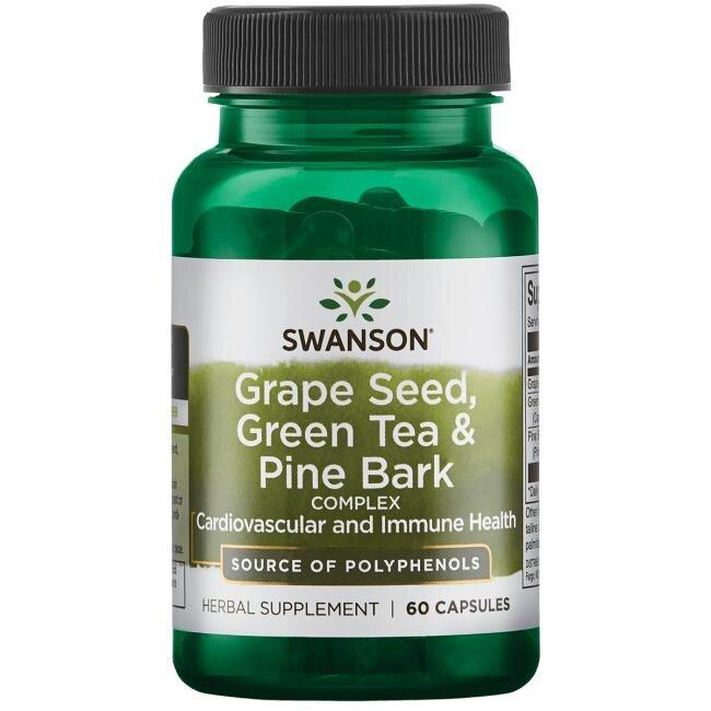Комплекс виноградних кісточок, зеленого чаю і соснової кори, Grape Seed, Green Tea,Pine Bark Complex, Swanson, 60 капсул