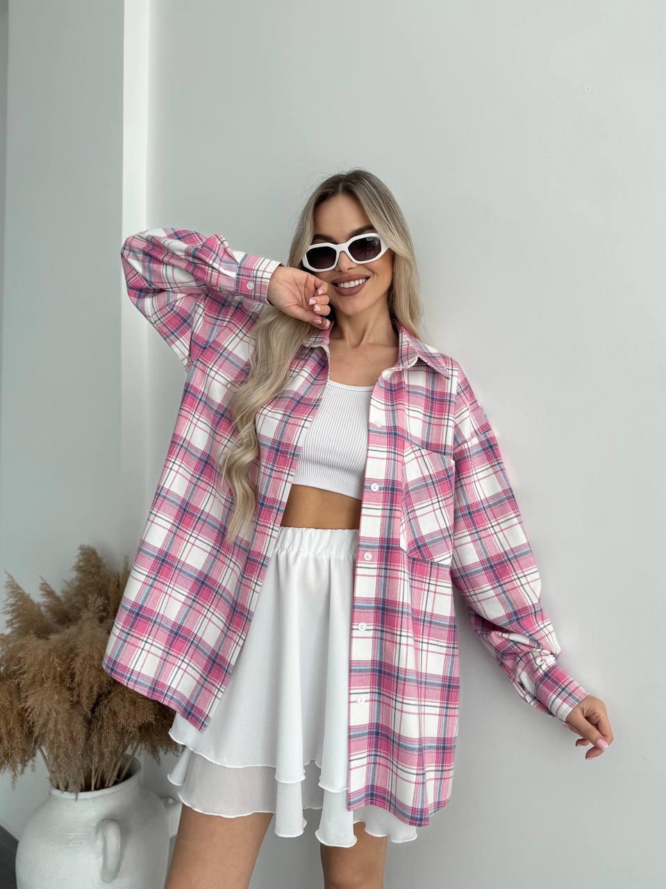 Сорочка жіноча ФЛАНЕЛЕВА КЛІТИНКА РОЖЕВО-СИНЯ 1611, фото 1