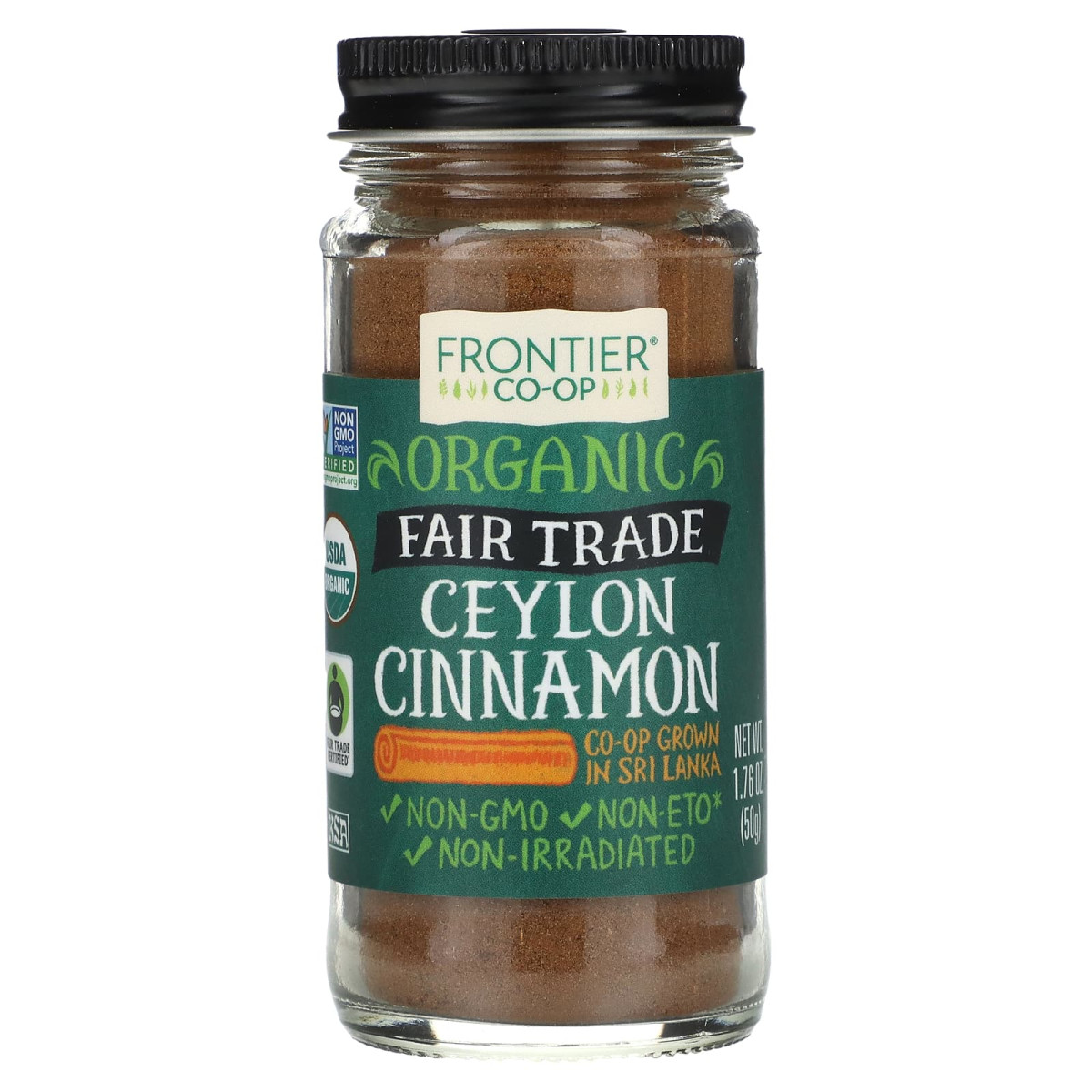Органічна цейлонська кориця, мелена, Frontier Natural Products, 1,76 унції (50 г)