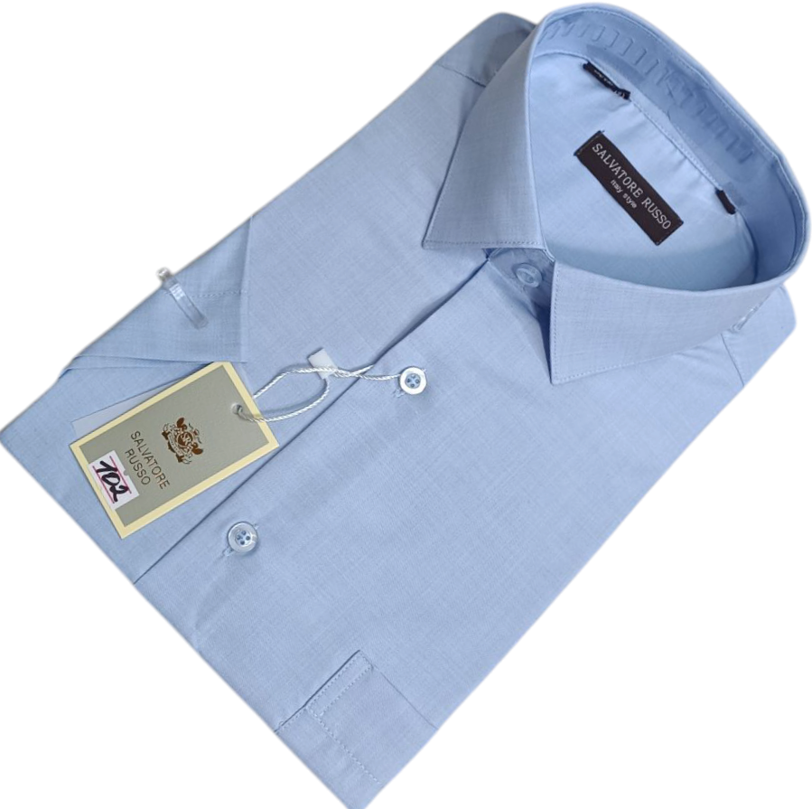 Теніска чоловіча класична однотонна Salvatore Russo vk-0102 блакитна з коротким рукавом ошатна, стильна