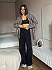 Стильний жіночий повсякденний костюм-двійка: Сорочка вільного крою + Штани палаццо з поясом у колір сорочки, фото 4